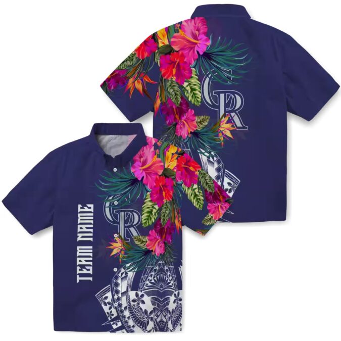 Tropical MLB Colorado Rockies Floral Hawaiian Shirt - Blue Polynesian Fan Apparel for Summer
