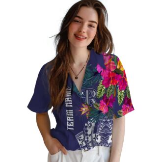 Tropical MLB Colorado Rockies Floral Hawaiian Shirt - Blue Polynesian Fan Apparel for Summer