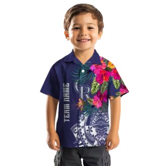 Tropical MLB Colorado Rockies Floral Hawaiian Shirt - Blue Polynesian Fan Apparel for Summer