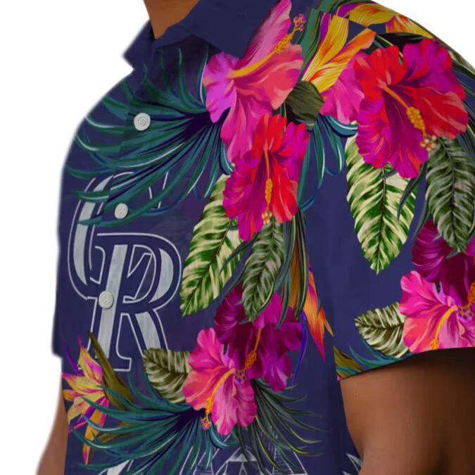 Tropical MLB Colorado Rockies Floral Hawaiian Shirt - Blue Polynesian Fan Apparel for Summer