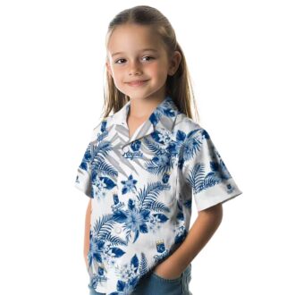 Best Kansas City Royals Hibiscus Palm Leaves Hawaiian Shirt - Blue & White Summer Luau Outfit
