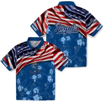 Custom Team Name Kansas City Royals Hawaiian Shirt - Royal Blue US Flag Fan Apparel
