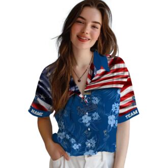 Custom Team Name Kansas City Royals Hawaiian Shirt - Royal Blue US Flag Fan Apparel
