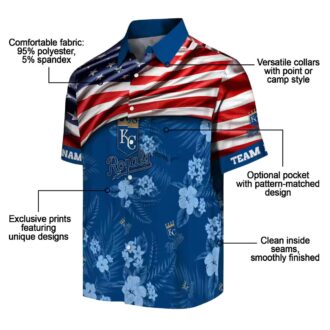 Custom Team Name Kansas City Royals Hawaiian Shirt - Royal Blue US Flag Fan Apparel