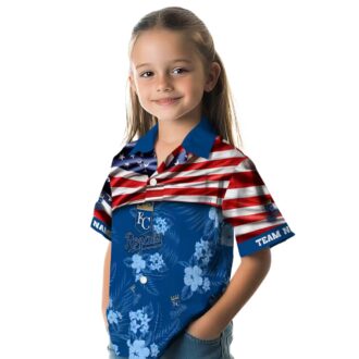 Custom Team Name Kansas City Royals Hawaiian Shirt - Royal Blue US Flag Fan Apparel