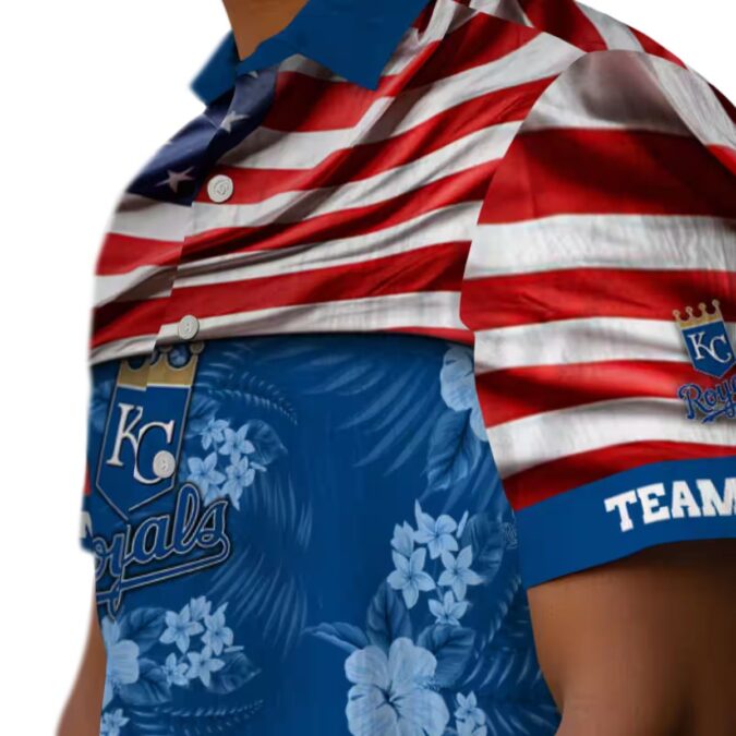 Custom Team Name Kansas City Royals Hawaiian Shirt - Royal Blue US Flag Fan Apparel