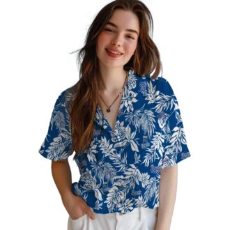 Kansas City Royals Baseball Fan Hawaiian Shirt - Tropical Leaf Blue White Summer Vacation Shirt