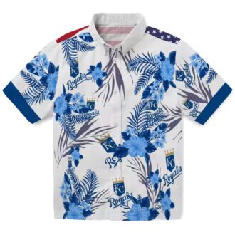 Kansas City Royals Hawaiian Short Sleeve Shirt - Patriotic Hibiscus Aloha Summer Blue White