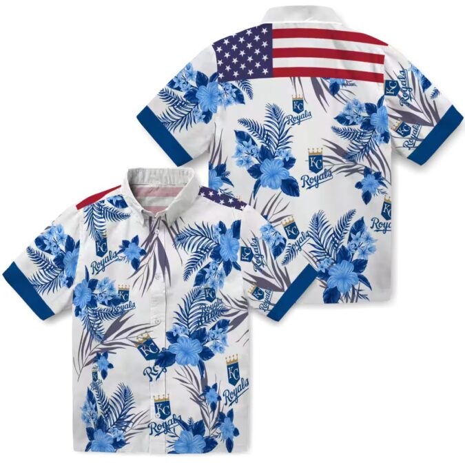 Kansas City Royals Hawaiian Short Sleeve Shirt - Patriotic Hibiscus Aloha Summer Blue White