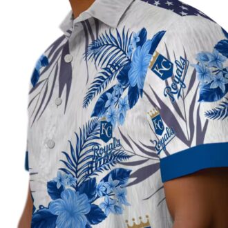 Kansas City Royals Hawaiian Short Sleeve Shirt - Patriotic Hibiscus Aloha Summer Blue White