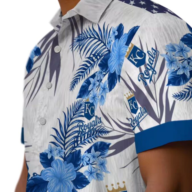 Kansas City Royals Hawaiian Short Sleeve Shirt - Patriotic Hibiscus Aloha Summer Blue White