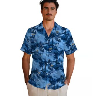Kansas City Royals MLB Fan Hawaiian Shirt - Royal Blue Sunset & Hibiscus Print