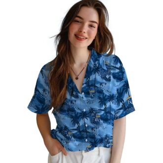 Kansas City Royals MLB Fan Hawaiian Shirt - Royal Blue Sunset & Hibiscus Print