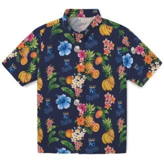 Kansas City Royals Navy Blue Hawaiian Shirt - Hibiscus & Fruit Navy Blue Aloha Shirt