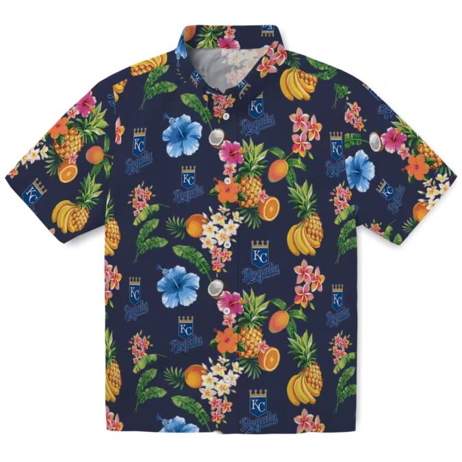 Kansas City Royals Navy Blue Hawaiian Shirt - Hibiscus & Fruit Navy Blue Aloha Shirt