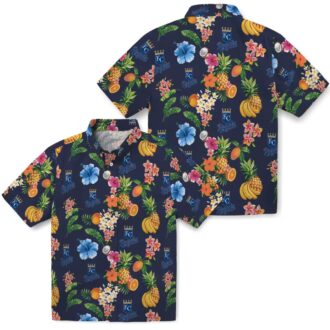 Kansas City Royals Navy Blue Hawaiian Shirt - Hibiscus & Fruit Navy Blue Aloha Shirt