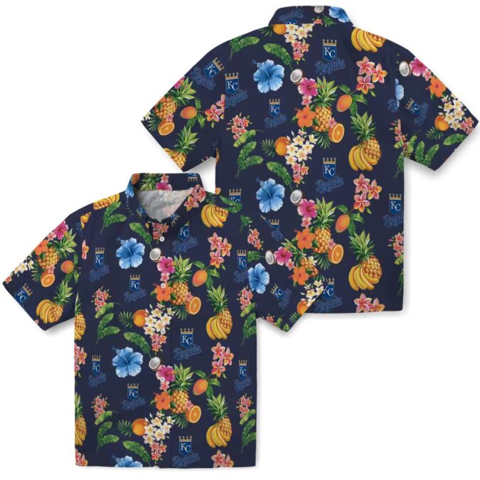 Kansas City Royals Navy Blue Hawaiian Shirt - Hibiscus & Fruit Navy Blue Aloha Shirt