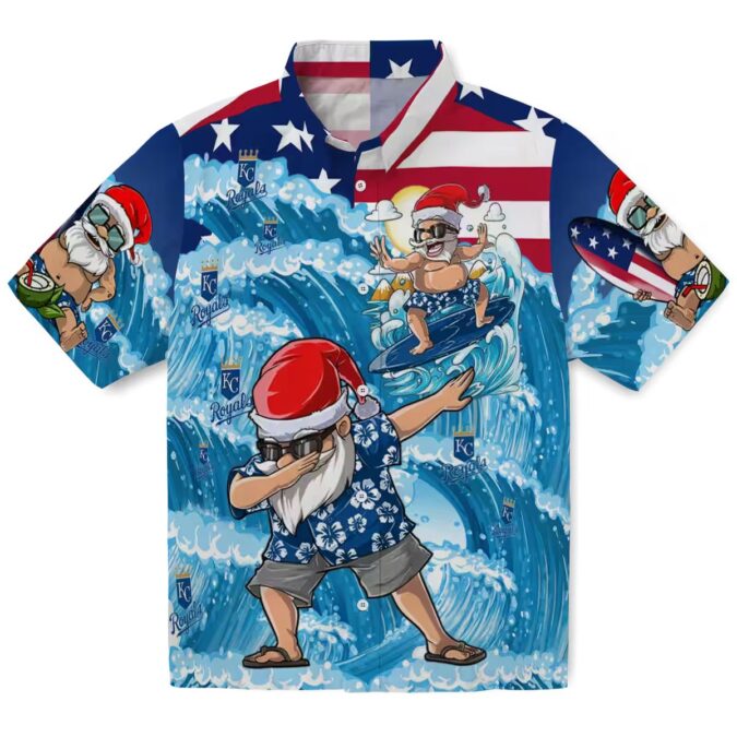 Kansas City Royals Summer Hawaiian Shirt - Surfing Santa Blue Baseball Fans