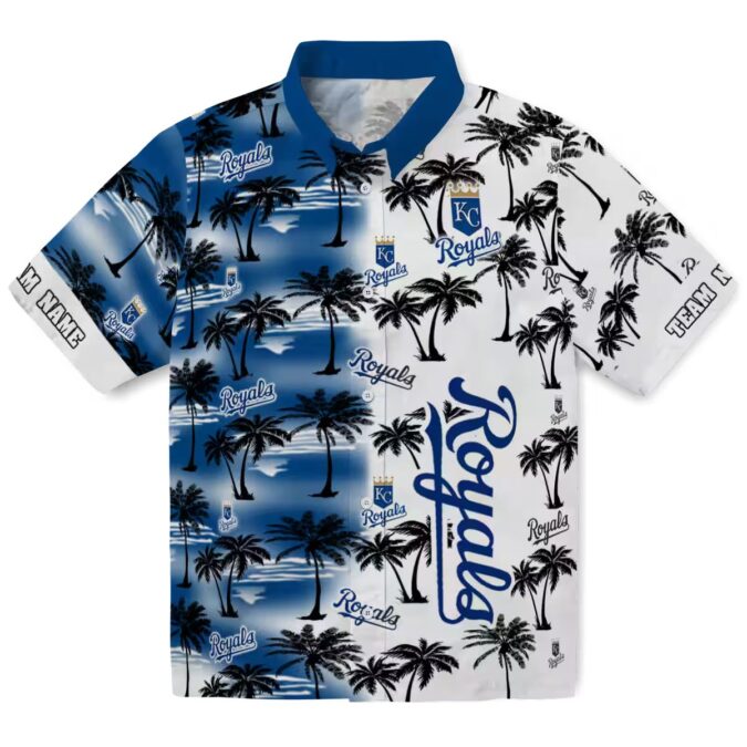 Kansas City Royals Summer Theme Hawaiian Shirt - Tropical Blue Palm Silhouettes Design