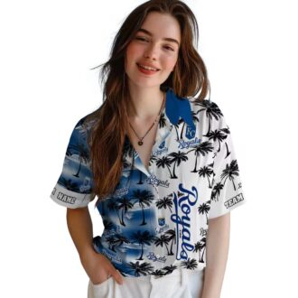Kansas City Royals Summer Theme Hawaiian Shirt - Tropical Blue Palm Silhouettes Design