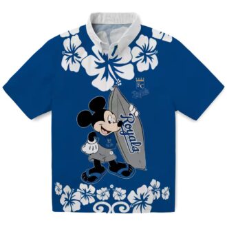Kansas City Royals Surfing Mickey Hawaiian Shirt - Royal Blue Luau Party Outfit
