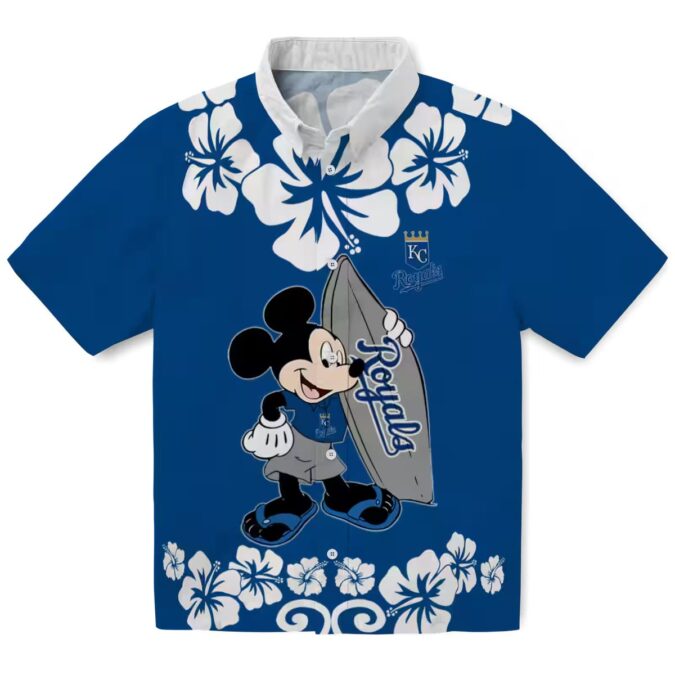 Kansas City Royals Surfing Mickey Hawaiian Shirt - Royal Blue Luau Party Outfit