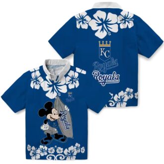 Kansas City Royals Surfing Mickey Hawaiian Shirt - Royal Blue Luau Party Outfit