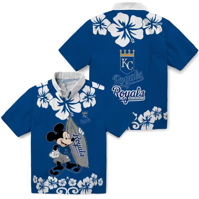 Kansas City Royals Surfing Mickey Hawaiian Shirt - Royal Blue Luau Party Outfit