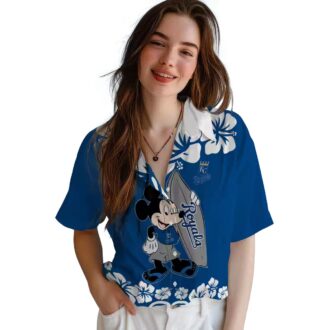 Kansas City Royals Surfing Mickey Hawaiian Shirt - Royal Blue Luau Party Outfit