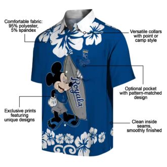 Kansas City Royals Surfing Mickey Hawaiian Shirt - Royal Blue Luau Party Outfit