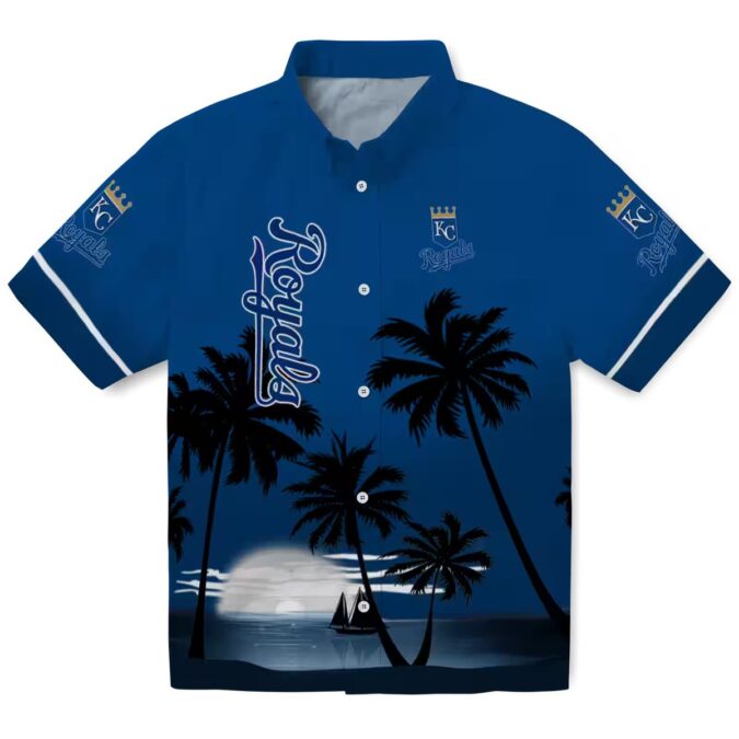 MLB Fans Kansas City Royals Beach Sunset Hawaiian Shirt - Royal Blue & Black Aloha Style