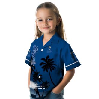 MLB Fans Kansas City Royals Beach Sunset Hawaiian Shirt - Royal Blue & Black Aloha Style