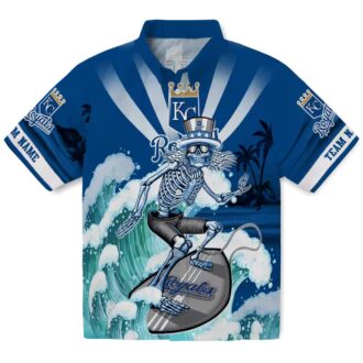 Personalized Kansas City Royals Aloha Hawaiian Shirt - Surfing Skeleton & Floral Tropical Design