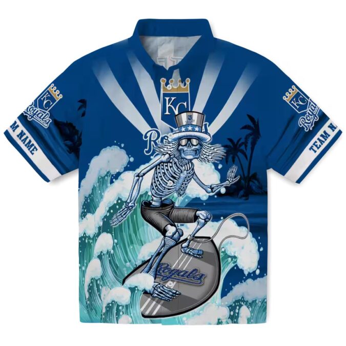 Personalized Kansas City Royals Aloha Hawaiian Shirt - Surfing Skeleton & Floral Tropical Design