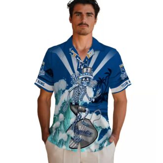 Personalized Kansas City Royals Aloha Hawaiian Shirt - Surfing Skeleton & Floral Tropical Design