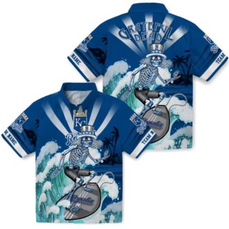 Personalized Kansas City Royals Aloha Hawaiian Shirt - Surfing Skeleton & Floral Tropical Design