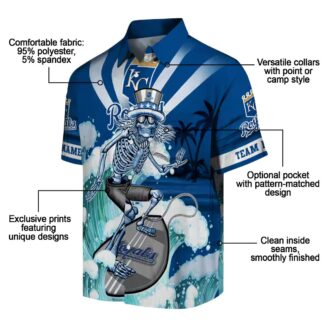 Personalized Kansas City Royals Aloha Hawaiian Shirt - Surfing Skeleton & Floral Tropical Design