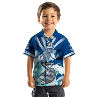 Personalized Kansas City Royals Aloha Hawaiian Shirt - Surfing Skeleton & Floral Tropical Design