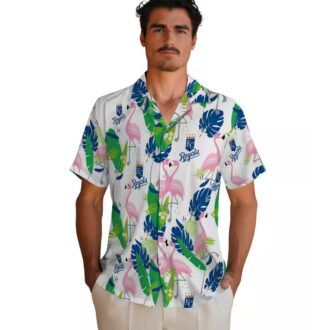 Shop Kansas City Royals Hawaiian Shirt - Aloha Flamingo Tropical Palm Blue Green