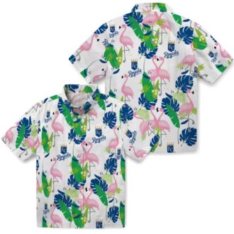 Shop Kansas City Royals Hawaiian Shirt - Aloha Flamingo Tropical Palm Blue Green