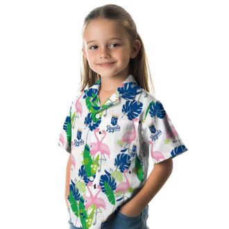 Shop Kansas City Royals Hawaiian Shirt - Aloha Flamingo Tropical Palm Blue Green