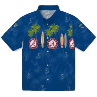 Women's Kansas City Royals Aloha Hawaiian Shirt - Blue Palm & Surfboard Design