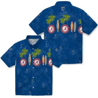 Women's Kansas City Royals Aloha Hawaiian Shirt - Blue Palm & Surfboard Design