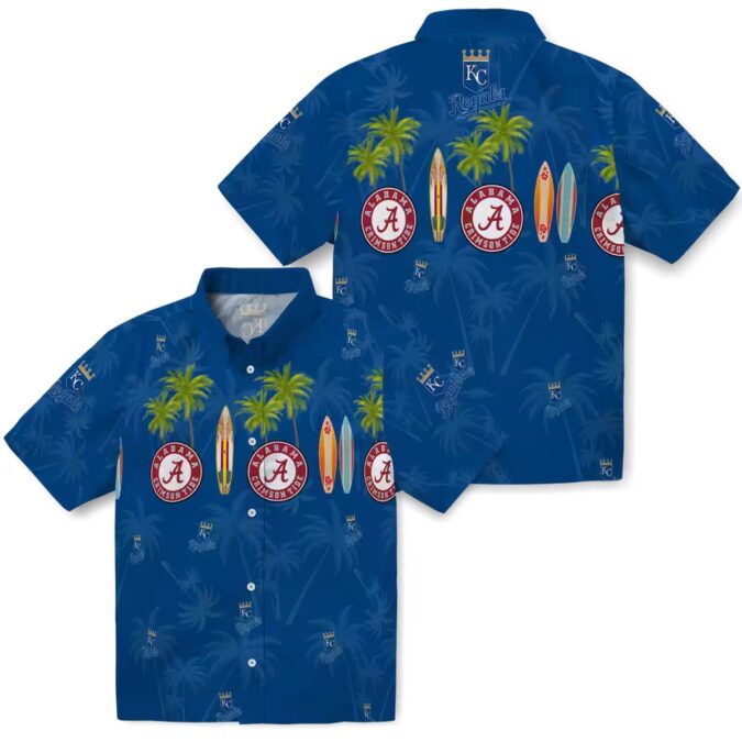 Women's Kansas City Royals Aloha Hawaiian Shirt - Blue Palm & Surfboard Design