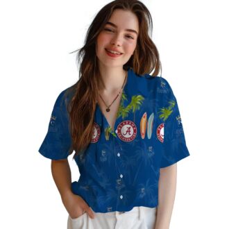 Women's Kansas City Royals Aloha Hawaiian Shirt - Blue Palm & Surfboard Design