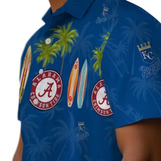 Women's Kansas City Royals Aloha Hawaiian Shirt - Blue Palm & Surfboard Design