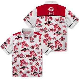 Best Cincinnati Reds Aloha Hawaiian Shirt - Red White Palm Island Print MLB Summer Style