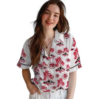 Best Cincinnati Reds Aloha Hawaiian Shirt - Red White Palm Island Print MLB Summer Style