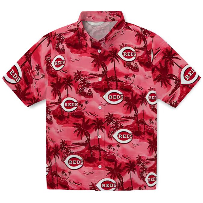 Cincinnati Reds Coastal Palms Red Hawaiian Shirt - MLB Summer Fan Gear & Beach Clothing
