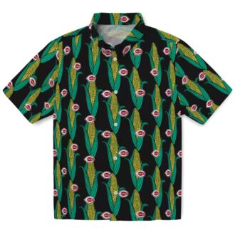 Cincinnati Reds Corn Motifs Hawaiian Shirt - Black & Green MLB Baseball Shirt for Fans